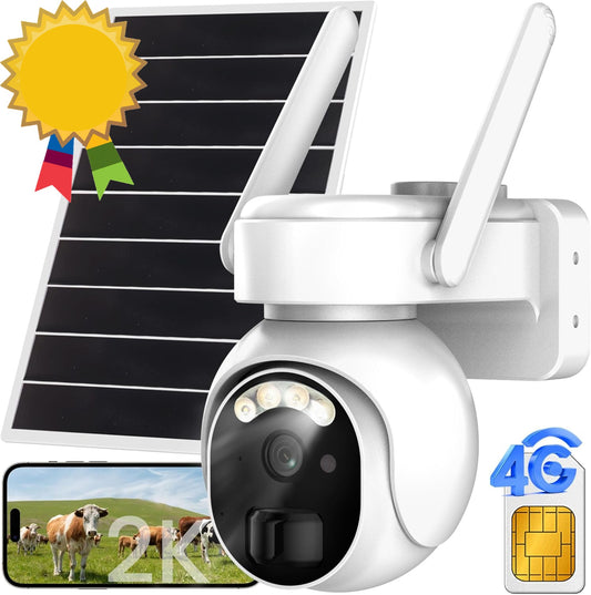 4G LTE Security Cameras Wireless Outdoor 2K Solar Cellular Security Camera No Wi